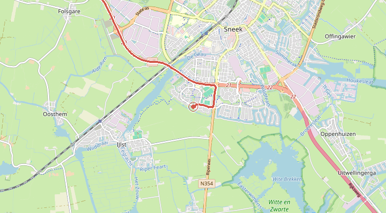 Kaart van de omgeving van de melding, met de kazerne die is gealarmeerd