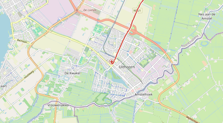 Kaart van de omgeving van de melding, met de kazerne die is gealarmeerd