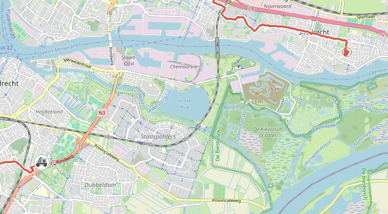 Kaart van de omgeving van de melding, met de kazerne die is gealarmeerd