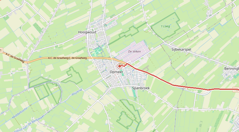 Kaart van de omgeving van de melding, met de kazerne die is gealarmeerd