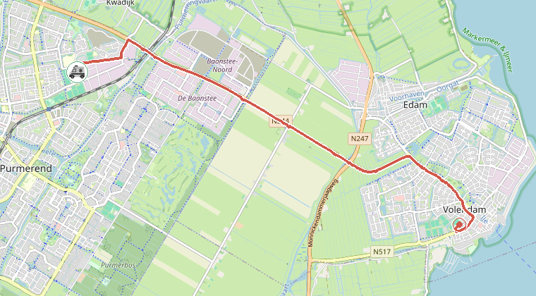 Kaart van de omgeving van de melding, met de kazerne die is gealarmeerd