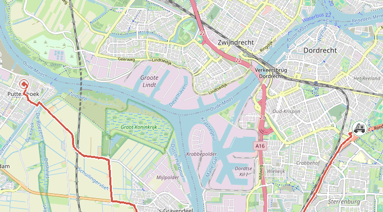 Kaart van de omgeving van de melding, met de kazerne die is gealarmeerd