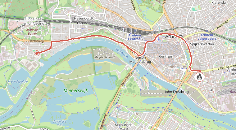 Kaart van de omgeving van de melding, met de kazerne die is gealarmeerd