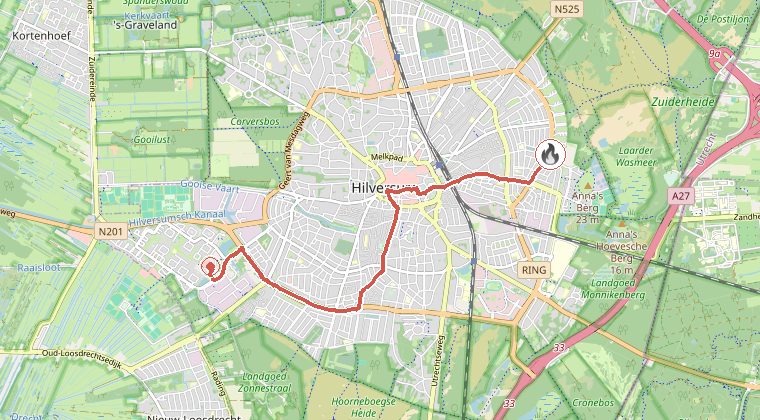 Kaart van de omgeving van de melding, met de kazerne die is gealarmeerd