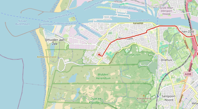 Kaart van de omgeving van de melding, met de kazerne die is gealarmeerd