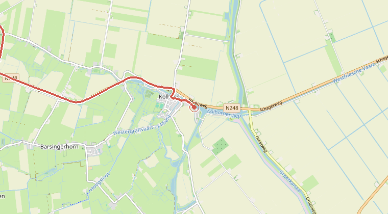 Kaart van de omgeving van de melding, met de kazerne die is gealarmeerd