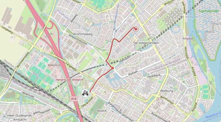 Kaart van de omgeving van de melding, met de kazerne die is gealarmeerd