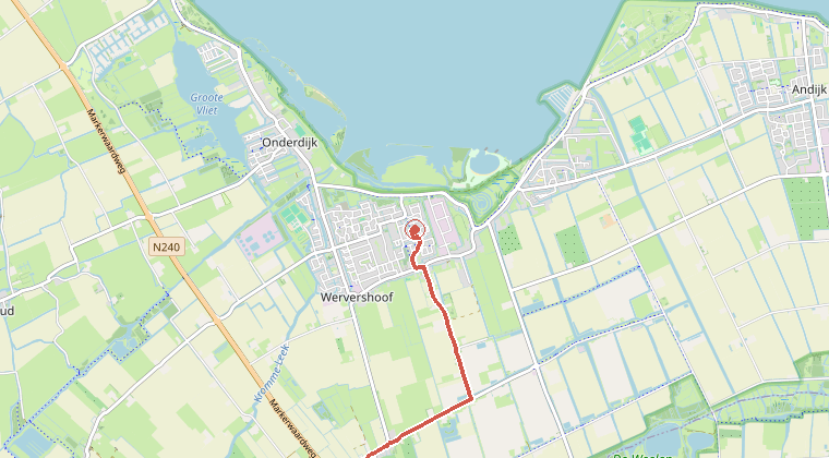 Kaart van de omgeving van de melding, met de kazerne die is gealarmeerd