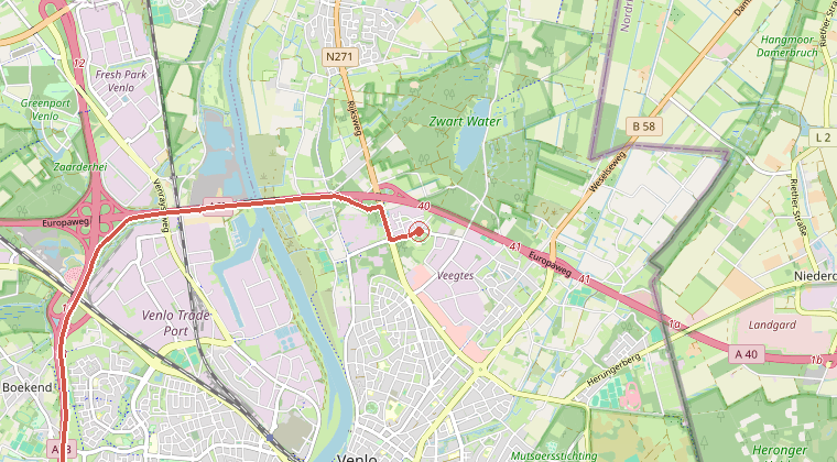 Kaart van de omgeving van de melding, met de kazerne die is gealarmeerd