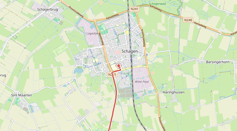 Kaart van de omgeving van de melding, met de kazerne die is gealarmeerd
