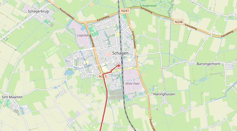 Kaart van de omgeving van de melding, met de kazerne die is gealarmeerd