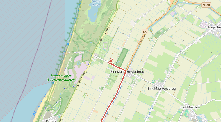 Kaart van de omgeving van de melding, met de kazerne die is gealarmeerd