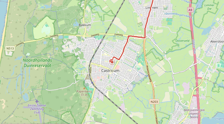 Kaart van de omgeving van de melding, met de kazerne die is gealarmeerd