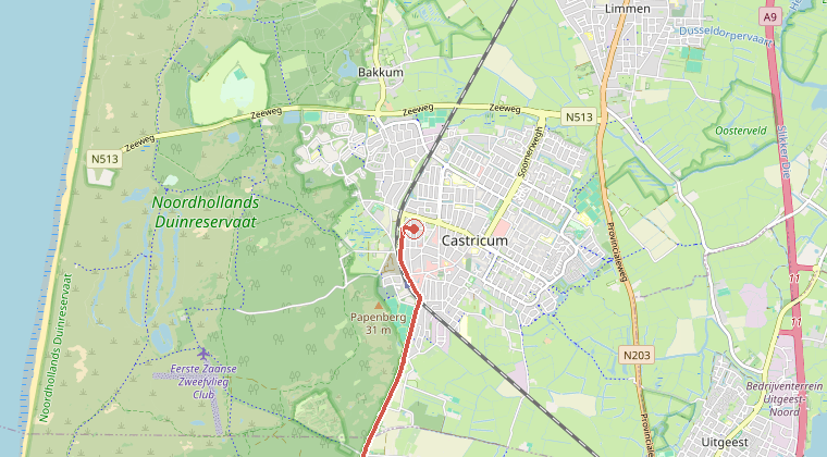 Kaart van de omgeving van de melding, met de kazerne die is gealarmeerd