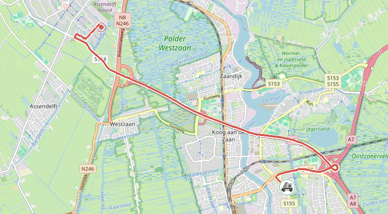 Kaart van de omgeving van de melding, met de kazerne die is gealarmeerd