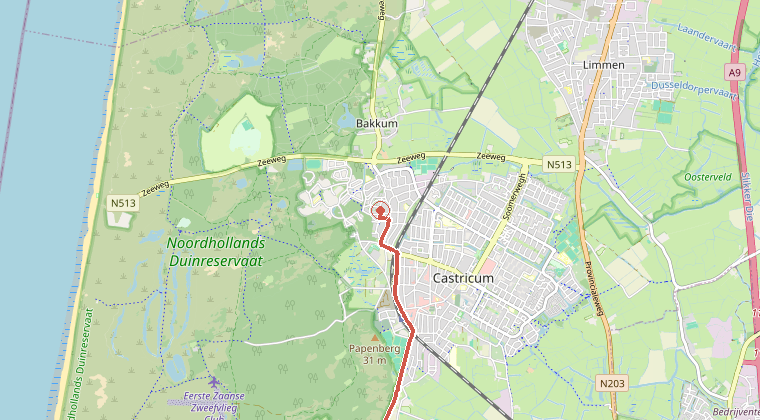 Kaart van de omgeving van de melding, met de kazerne die is gealarmeerd