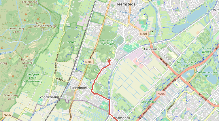 Kaart van de omgeving van de melding, met de kazerne die is gealarmeerd