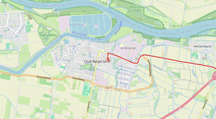 Kaart van de omgeving van de melding, met de kazerne die is gealarmeerd
