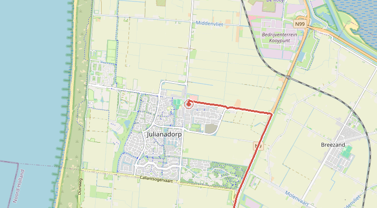 Kaart van de omgeving van de melding, met de kazerne die is gealarmeerd