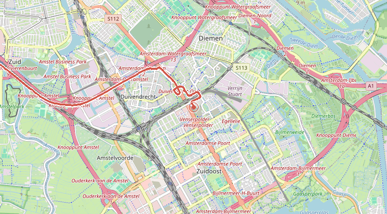 Kaart van de omgeving van de melding, met de kazerne die is gealarmeerd