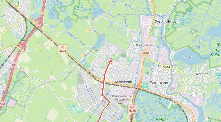 Kaart van de omgeving van de melding, met de kazerne die is gealarmeerd
