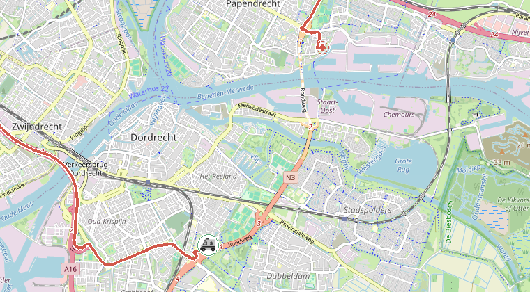 Kaart van de omgeving van de melding, met de kazerne die is gealarmeerd
