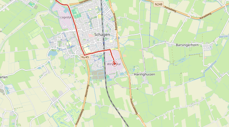 Kaart van de omgeving van de melding, met de kazerne die is gealarmeerd