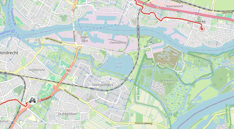 Kaart van de omgeving van de melding, met de kazerne die is gealarmeerd