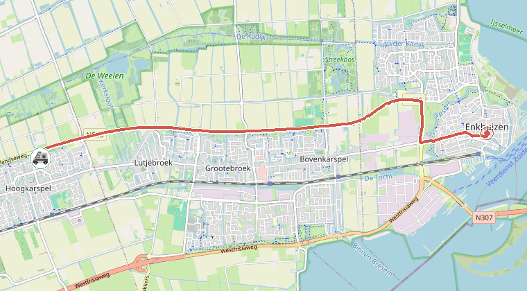 Kaart van de omgeving van de melding, met de kazerne die is gealarmeerd