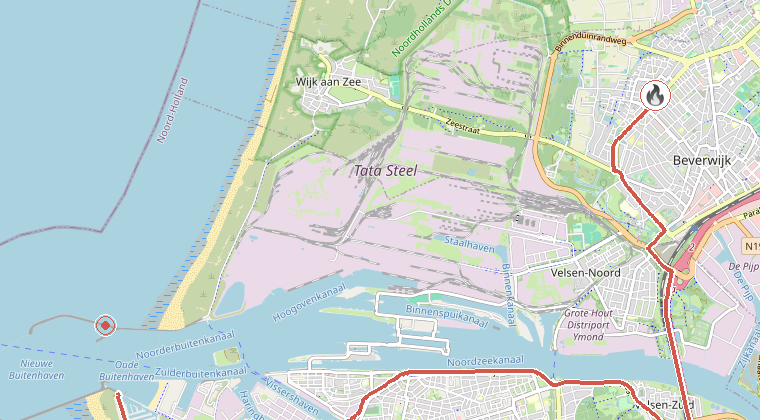 Kaart van de omgeving van de melding, met de kazerne die is gealarmeerd