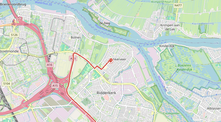 Kaart van de omgeving van de melding, met de kazerne die is gealarmeerd