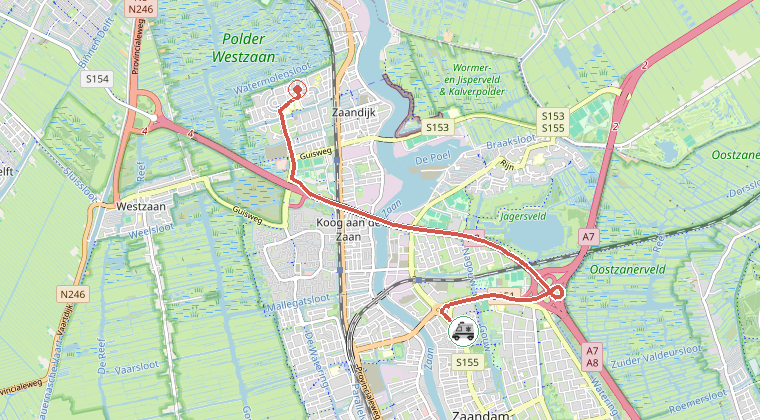 Kaart van de omgeving van de melding, met de kazerne die is gealarmeerd
