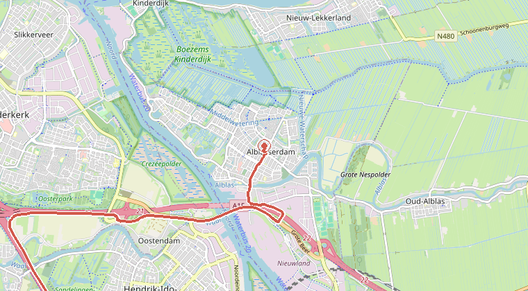Kaart van de omgeving van de melding, met de kazerne die is gealarmeerd