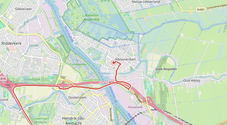 Kaart van de omgeving van de melding, met de kazerne die is gealarmeerd