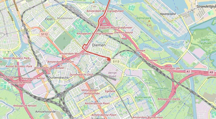 Kaart van de omgeving van de melding, met de kazerne die is gealarmeerd