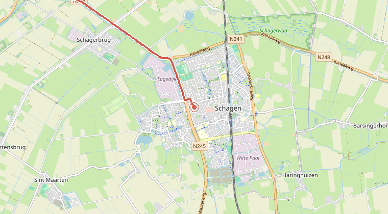 Kaart van de omgeving van de melding, met de kazerne die is gealarmeerd