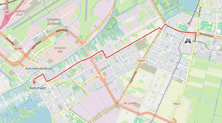 Kaart van de omgeving van de melding, met de kazerne die is gealarmeerd