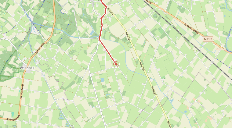 Kaart van de omgeving van de melding, met de kazerne die is gealarmeerd