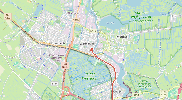 Kaart van de omgeving van de melding, met de kazerne die is gealarmeerd