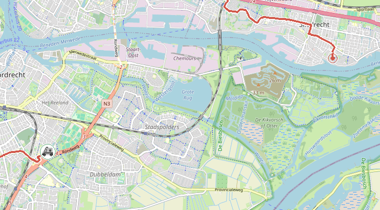 Kaart van de omgeving van de melding, met de kazerne die is gealarmeerd