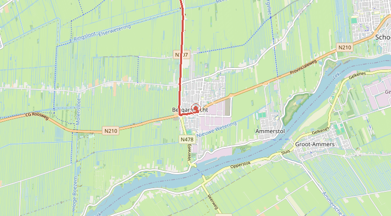 Kaart van de omgeving van de melding, met de kazerne die is gealarmeerd