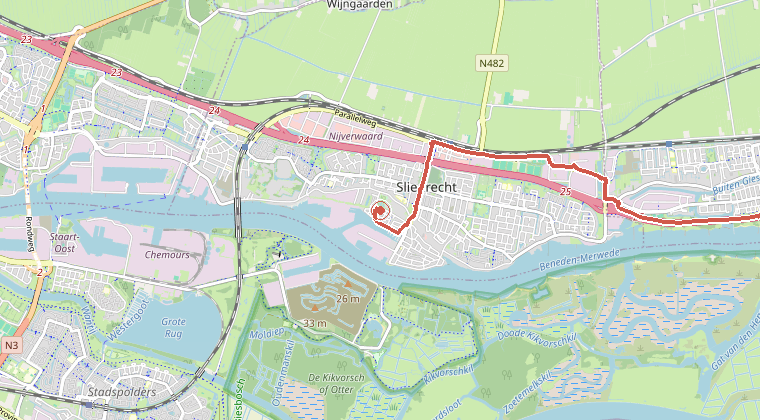Kaart van de omgeving van de melding, met de kazerne die is gealarmeerd