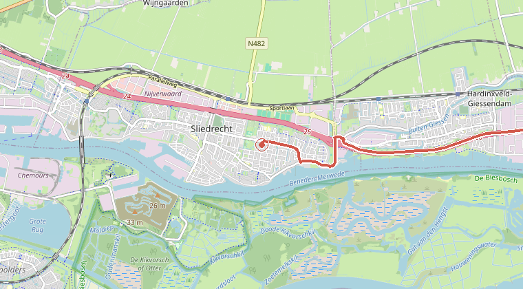 Kaart van de omgeving van de melding, met de kazerne die is gealarmeerd