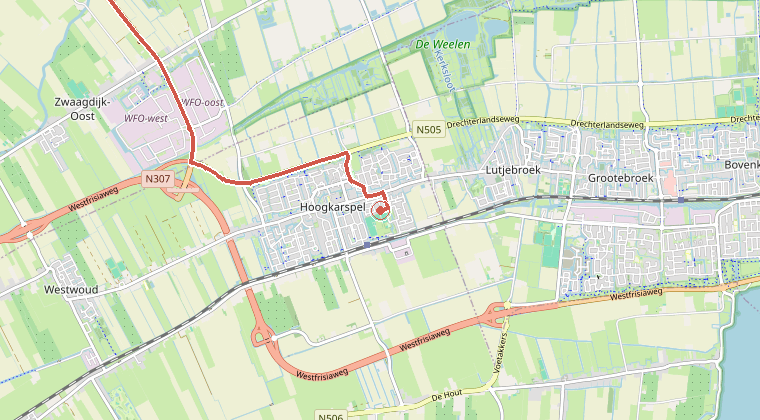 Kaart van de omgeving van de melding, met de kazerne die is gealarmeerd