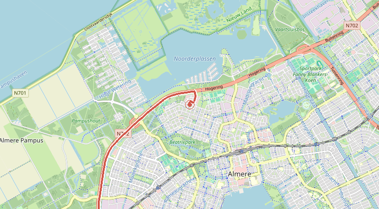 Kaart van de omgeving van de melding, met de kazerne die is gealarmeerd