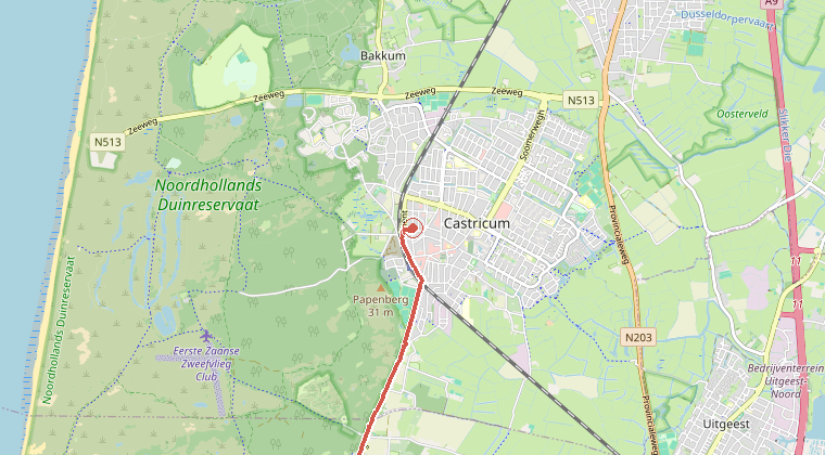 Kaart van de omgeving van de melding, met de kazerne die is gealarmeerd