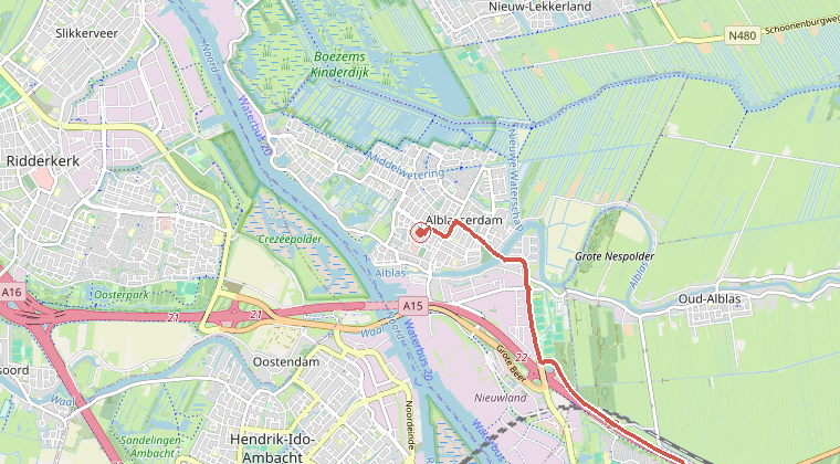 Kaart van de omgeving van de melding, met de kazerne die is gealarmeerd