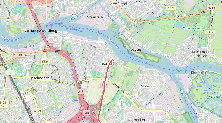 Kaart van de omgeving van de melding, met de kazerne die is gealarmeerd