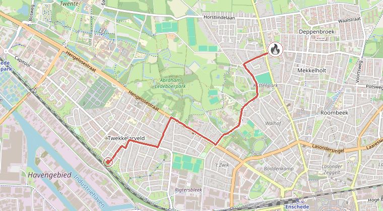 Kaart van de omgeving van de melding, met de kazerne die is gealarmeerd