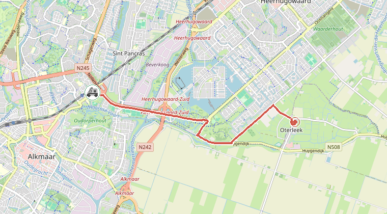 Kaart van de omgeving van de melding, met de kazerne die is gealarmeerd
